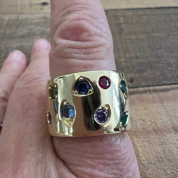 Rachel Glauber 14 karat yellow gold plated multicolor cz  ring size 7 - Picture 1 of 5